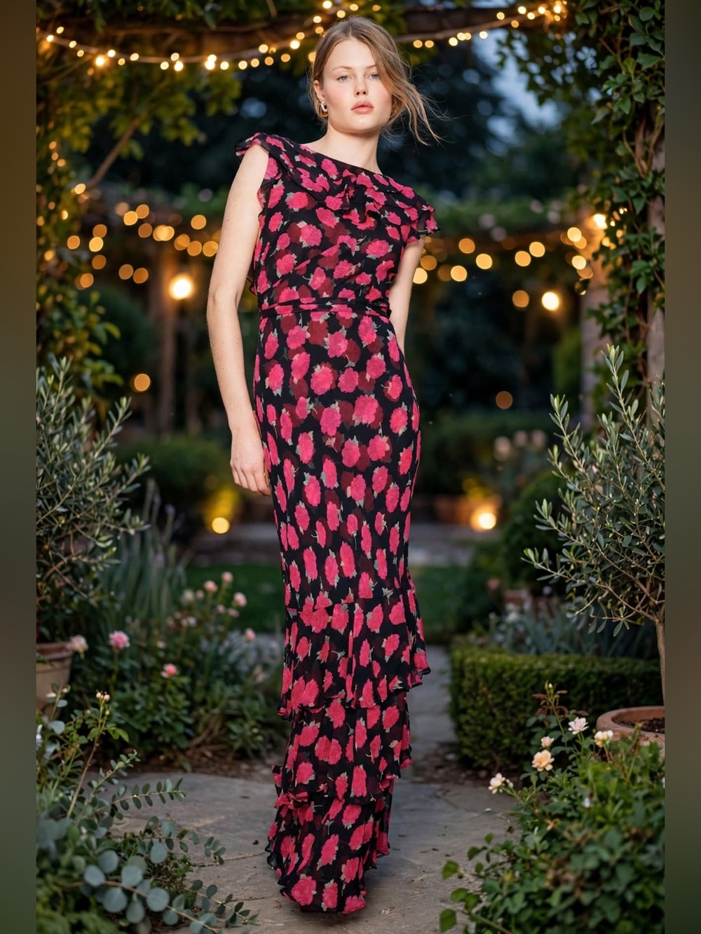 Rixo Rio Women's Pink Floral Ruffle Maxi Dress Sz XL or US 12.